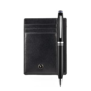 Lapis Bard Black Chrome Ballpoint Pen With Mayfair Credit Card Holder Gift Set (WP26457)