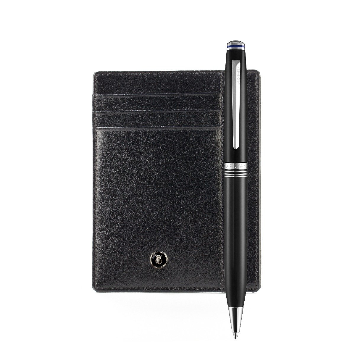 Lapis Bard Black Chrome Ballpoint Pen With Mayfair Credit Card Holder Gift Set (WP26457)
