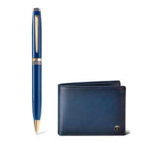 Lapis Bard Contemporary Blue Gold Trims Ballpoint Pen With Blue Wallet (WP26640)