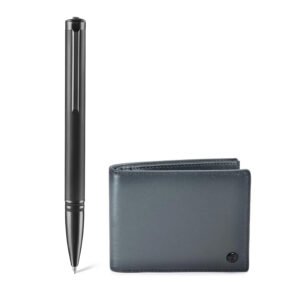 Lapis Bard Gift Set Torque Ballpoint Pen with Ducorium Graphite Wallet - Black with Black Trims (WP32703)