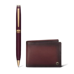 Lapis Bard Gift Set Contemporary Ballpoint Pen with Ducorium Wallet - Bordeaux with Gold Trims (WP32780)
