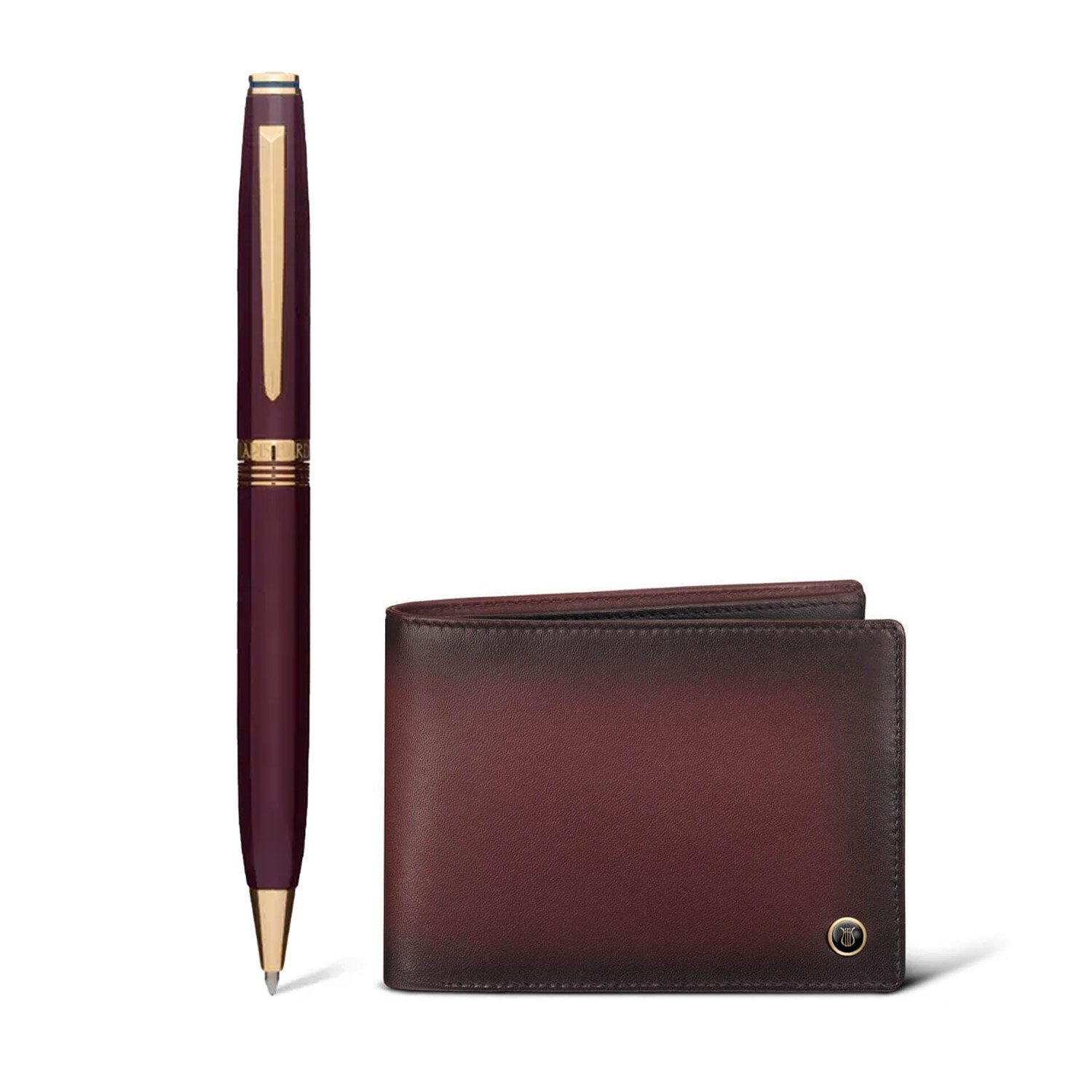 Lapis Bard Gift Set Contemporary Ballpoint Pen with Ducorium Wallet - Bordeaux with Gold Trims (WP32780)
