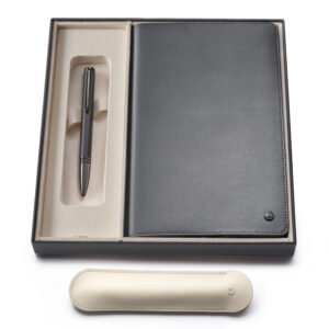 Lapis Bard Gift Set Torque Matte Ballpoint Pen and Graphite Ducorium Leather Notebook Jacket - Grey with Matte black trims (WP34827)